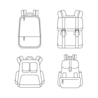 Sırt çantası çizimi. İzole edilmiş sırt çantası çizgisi çizimi