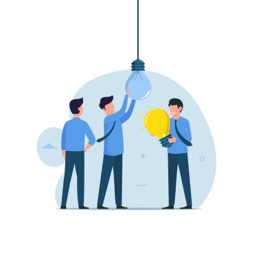 Zihnini ve yaratıcı düşüncelerini değiştir. İş adamı yeni ampul vektör illüstrasyon kavramını değiştirdi