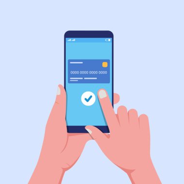Akıllı telefonla nakit ödeme yapan bir kişinin vektör illüstrasyonu