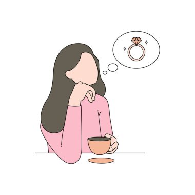 Bir kadın masada oturmuş ne alacağını düşünüyor ve ev planları yapıyor. el çizimi biçim vektör tasarımı illüstrasyonu