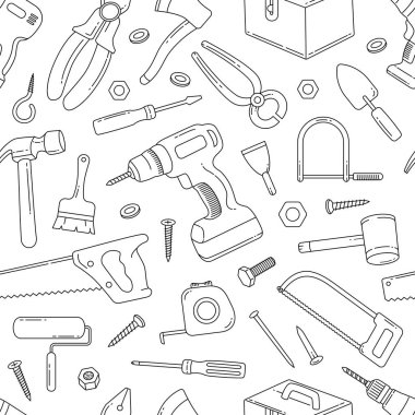 Marangoz araçları el çizimi kusursuz desen arkaplanı