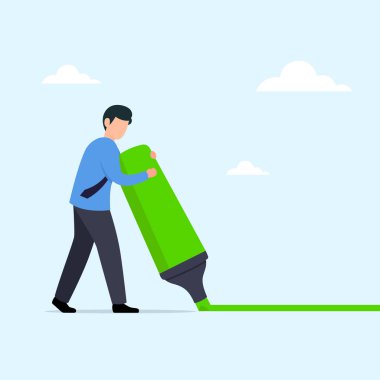 İş adamı önemli bilgileri işaretliyor ya da vurguluyor, iş mesajını anımsatıyor ya da not alıyor. İş konsepti vektör çizimi