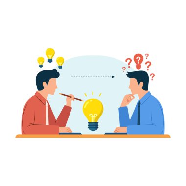 İki insan ve beyin fırtınası konsept vektör illüstrasyonu arasındaki bilgi veya fikirleri aktarmak