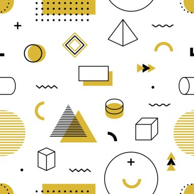 Sancak, kart ve el ilanları için soyut geometrik şekiller, Memphis tarzı desen tasarımı