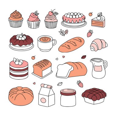 Pasta ve fırın karalama el çizimi vektör çizimi