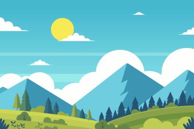 Dağ ve mavi gökyüzü arkaplanlı doğa manzarası