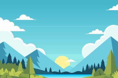 Dağ ve mavi gökyüzü arkaplanlı doğa manzarası