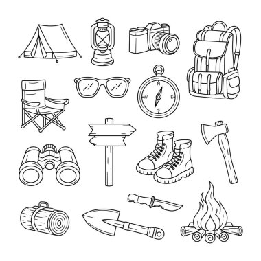 Karalama el çizimi kamp ve macera vektörü çizimi çizimi
