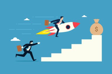 İş adamları para kazanmak için yarışıyor. İş, iş, akıllı iş ve finans, konsept, vektör illüstrasyonu.