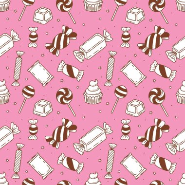 Tatlı ve Şeker karalaması kusursuz desenli vektör çizimi