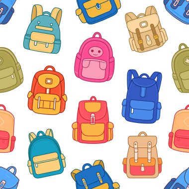 Okul çantasının rengarenk karalamaları pürüzsüz. Okul arkaplan vektörü illüstrasyonuna geri dön