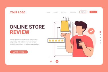 Çevrimiçi mağaza İnceleme İniş sayfası çevrimiçi alışveriş web afişi için