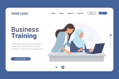 Business Training konsept tasarım iniş sayfası. Web pankartı ve bilgi grafikleri için kullanılabilir
