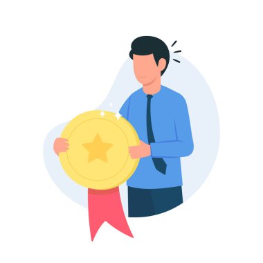 Ayın elemanı seçildi. Ödüllü bir adamın karikatürü. En iyi çalışan düz vektör illüstrasyonunu tebrik ederim.