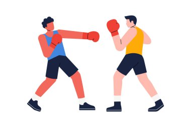 Eğitmenle boksör eğitimi ve düz vektör çizimi. Boks sporu.