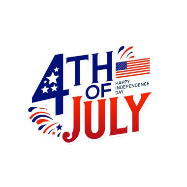 Beyaz arka planda 4 Temmuz Typographic yazıların kutlu olsun. Bağımsızlık Gününüz kutlu olsun.