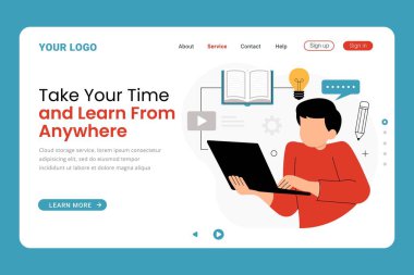 Çevrimiçi öğrenme sancak iniş sayfası şablonu. Online eğitim için iniş sayfası tasarımı