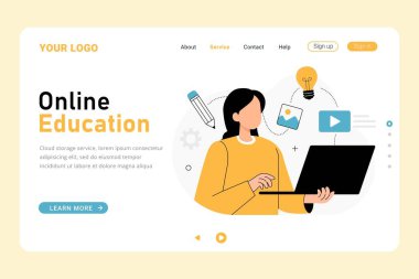 Çevrimiçi öğrenme sancak iniş sayfası şablonu. Online eğitim için iniş sayfası tasarımı