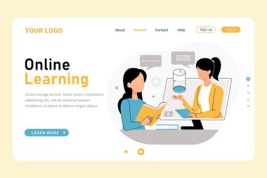 Çevrimiçi öğrenme sancak iniş sayfası şablonu. Online eğitim için iniş sayfası tasarımı