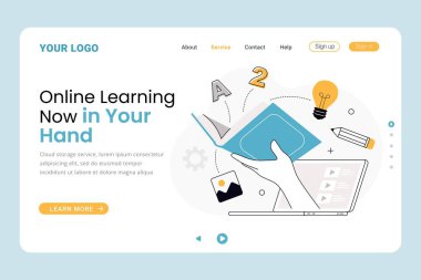 Çevrimiçi öğrenme sancak iniş sayfası şablonu. Online eğitim için iniş sayfası tasarımı
