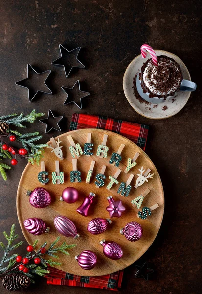 Χριστουγεννιάτικη Ζεστή Σοκολάτα Καφέ Φόντο — Φωτογραφία Αρχείου