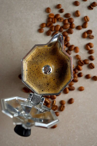 Frischer Espresso Kaffee Kaffeemaschine Auf Grauem Hintergrund — Stockfoto