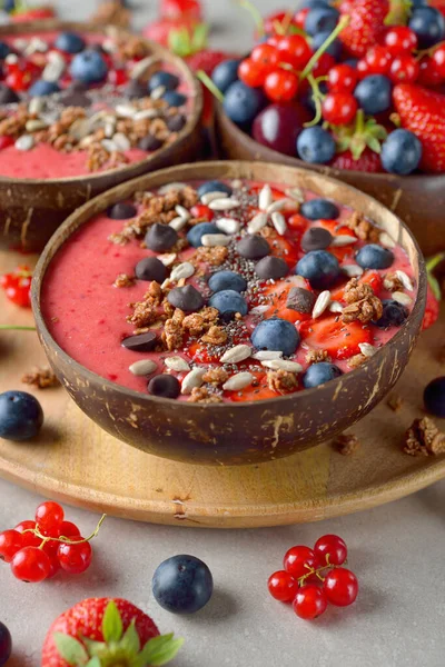 Berry Smoothie Bowl Gray Background — стоковое фото