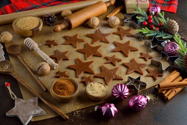 Christmas Gingerbread Cookies Brown Background Stock Image