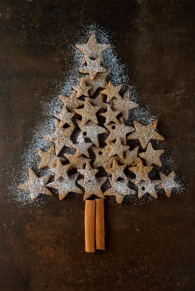 Kerst Peperkoek Koekjes Bruine Achtergrond Stockafbeelding