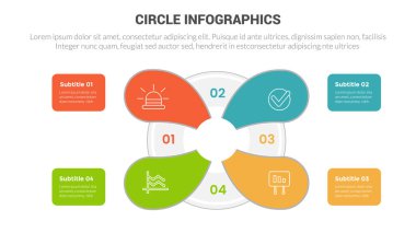 merkez dairesel ana nesne ve 4 nokta basamaklı yaratıcı tasarım vektörü ile çember taban bilgi bilgi şablon diyagramı pankartıName