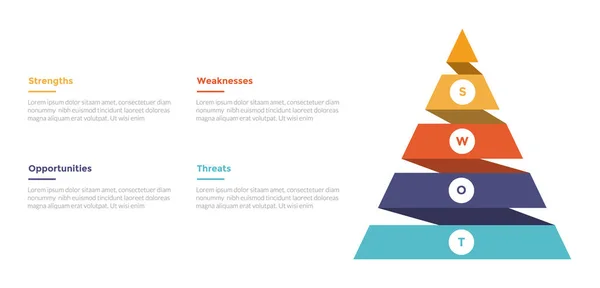 带金字塔形四步图的战略规划管理信息图形模板图幻灯片表示向量的设计 — 图库矢量图片