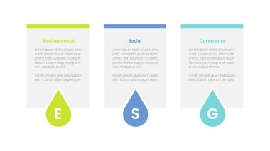 slayt sunum vektörü için esg çevresel sosyal yönetim bilgi bilgi grafikleri şablonu kutu tablosu 3 adım yaratıcı tasarım