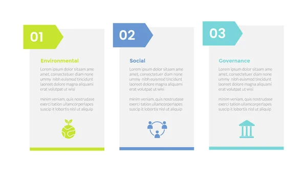 Esg Environmental Social Governance Infographics Template Diagramm Box Table Pfeil — Stockvektor