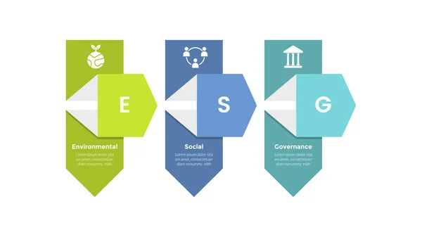 Esg Environmental Social Governance Infografik Vorlage Diagramm Mit Vertikalem Kastenpfeil — Stockvektor