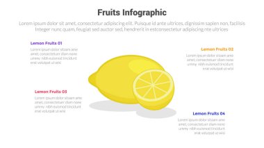 meyve taze ve sağlıklı limon bilgi grafiği şablonu 4 nokta adım yaratıcı tasarım slayt sunum vektörü