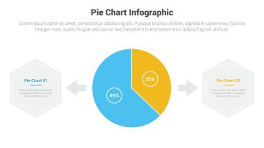 piechart veya pie grafik diyagramı bilgi grafiği şablonu şablonu 2 noktalı ve slayt vektör sunumu için parça halka yüzde tasarımı