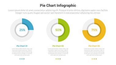 piechart veya pie grafik diyagramı bilgi şablonu şeması ana hatlı ilerleme yüzdesi 3 nokta ve slayt sunum vektörü için tasarım