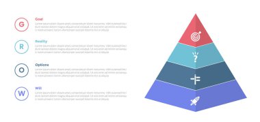 Sunum vektörü için 4 nokta adım tasarımı ile 3d piramit şekilli GROW model bilgi grafikleri şablonu
