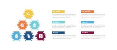 sostac pazarlama planlama bilgi grafiksel şablon şeması altıgen piramit yapısı ile slayt sunum vektörü için 6 nokta yaratıcı tasarım