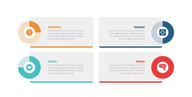 AIDA pazarlama huni bilgi bilgi grafikleri şablon şeması ile dikdörtgen kutu kenarı üzerinde 4 nokta adım tasarımı slayt sunum vektörü için