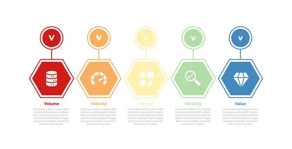 stock vector 5vs big data infographics template diagram with hexagon and circle on top with 5 point step design for slide presentation vector