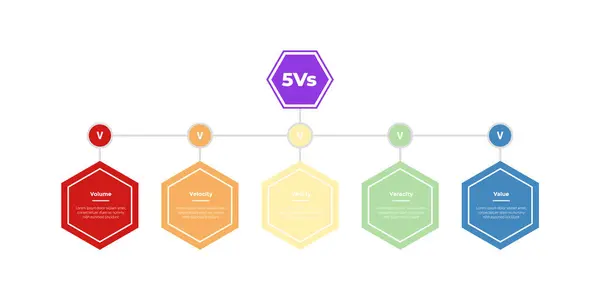 stock vector 5vs big data infographics template diagram with hexagon timeline style and circle line network with 5 point step design for slide presentation vector