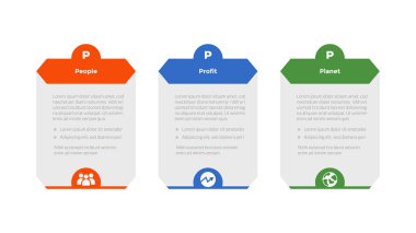 3p sürdürülebilirlik bilgi grafiksel şablon şeması altıgen tablo yarım daire başlık rozeti ile slayt sunum vektörü için 3 nokta adım tasarımı