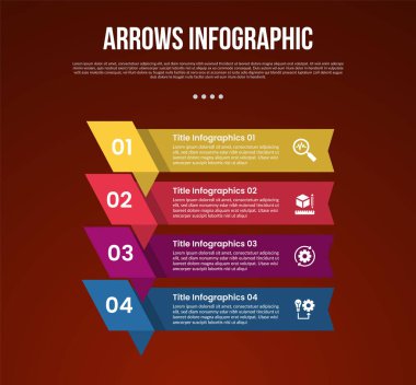 arrows template infographic with creative rectangle ribbon flipped stack on vertical direction with 4 point with dark style for slide presentation vector clipart