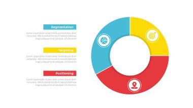 Slayt sunum vektörü için 3 nokta adım tasarımı içeren altıgen yatay ok yönlü STP pazarlama bilgi analizi şablonu şeması