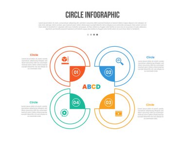 Çember taban şekli bilgi grafikleri şablonu diyagramı ve kare merkezli venn kombinasyonu ile dört nokta yaratıcı düz çizgili basit düz ana hatlı