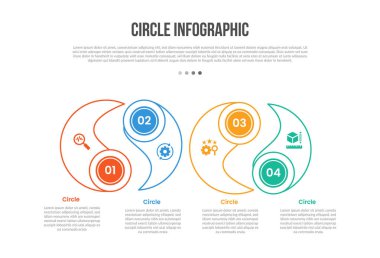 Yaratıcı keskin, pürüzsüz dalga çifti ile çember şeklindeki bilgi-grafik şablonu diyagramı ve 4 nokta yaratıcı düz çizgi çizimi.