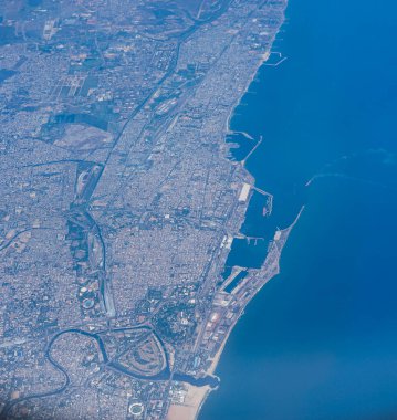 View of Chennai, Tamil Nadu from the sky in a flight from Bangalore to Singapore, Asia