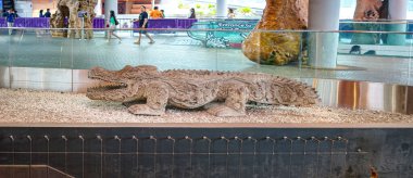 Singapur, Asya - 16 Nisan 2024: Singapur, Asya körfezi yakınlarındaki Gardens 'ta bir timsah heykeli
