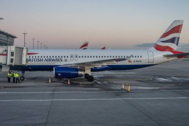 Heathrow, Londra - 28 Ocak 2019: British Airways Havaalanı, Londra, İngiltere, Birleşik Krallık